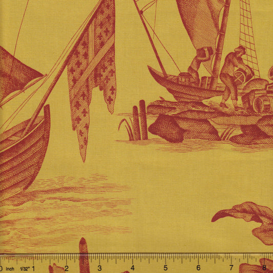 1597-13 LAFAYETTE TOILE Jaune Corail Quadrille Fabric