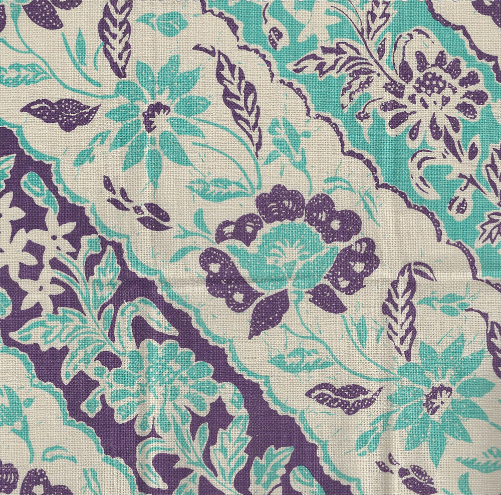 7810T-04 LIM DIAGONAL Turquoise Purple on Tan Quadrille Fabric