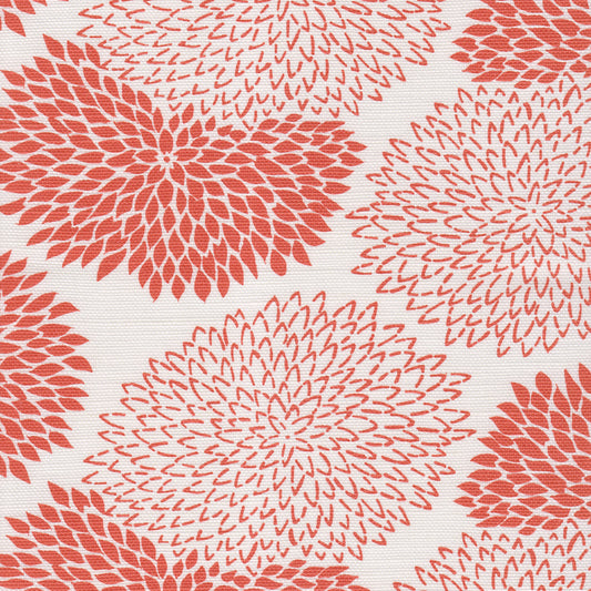 6290-13 NEW CHRYSANTHEMUM Coral on White Quadrille Fabric
