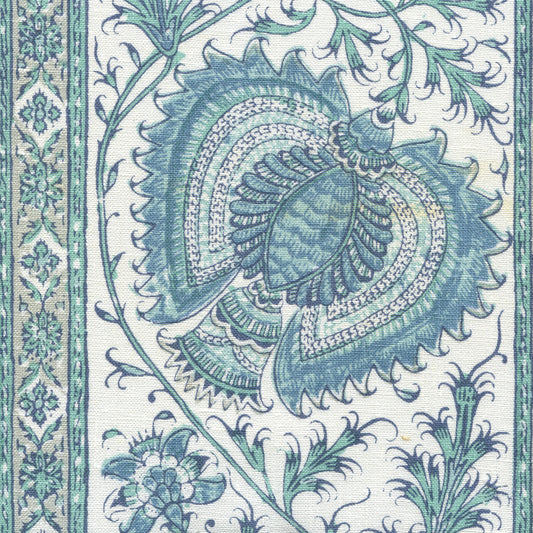 302890F Palampore Stripe Multi Blues on White Quadrille Fabric