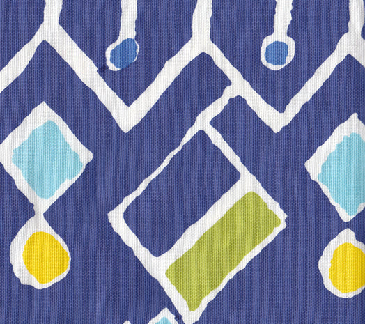 AC117-04W SAHARA MULTI COLOR Navy Blues Yellow Lime on White Quadrille Fabric