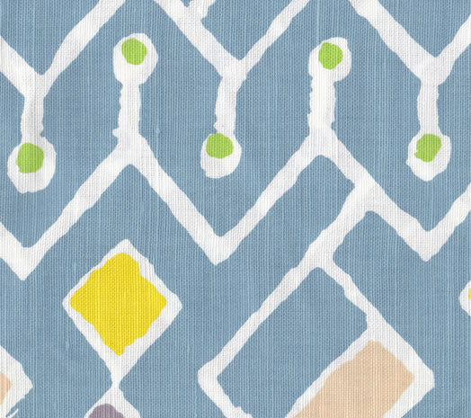 AC117-01W SAHARA MULTI COLOR Sky Peach Yellow Lime on White Quadrille Fabric