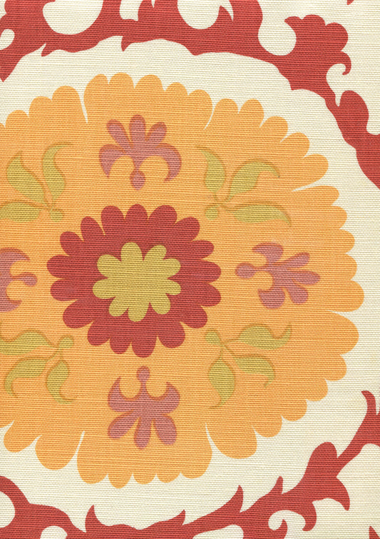 010227F Suzani Multi Salmon Yellow on Tint Quadrille Fabric
