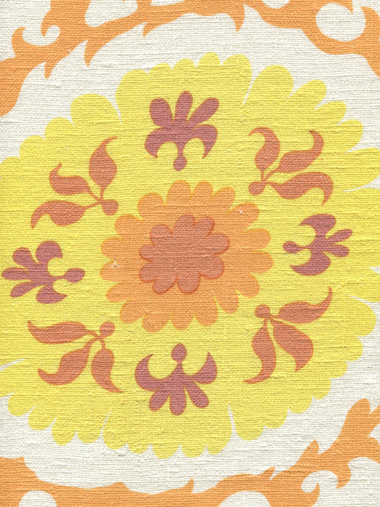 010228S Suzani Multi Orange Yellow on Silk Quadrille Fabric