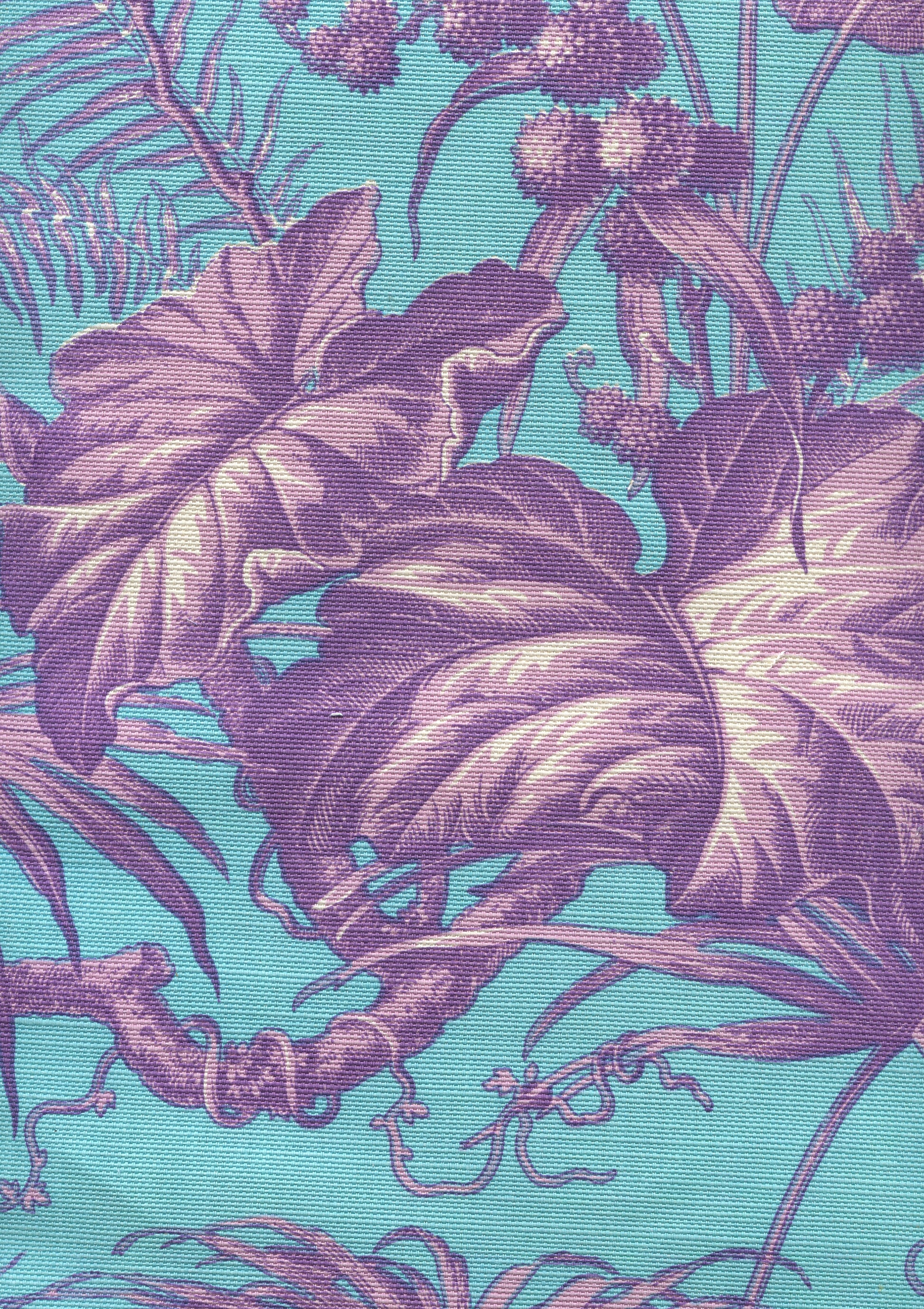 306273FLC Tropique Multi Blotch Multi Purple Turquoise on cotton/linen Quadrille Fabric