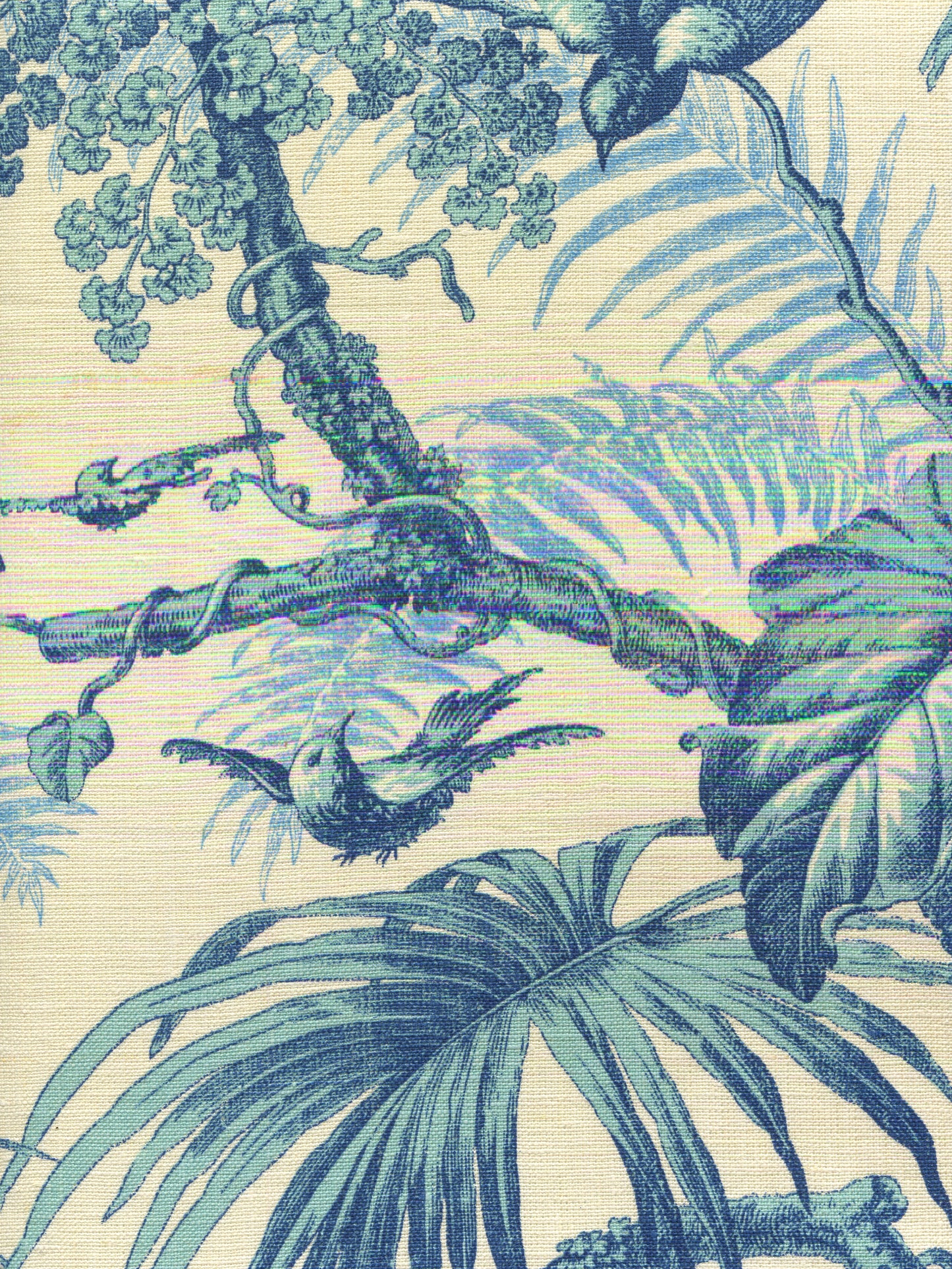 306195F Tropique Multi Blues on Tint Quadrille Fabric