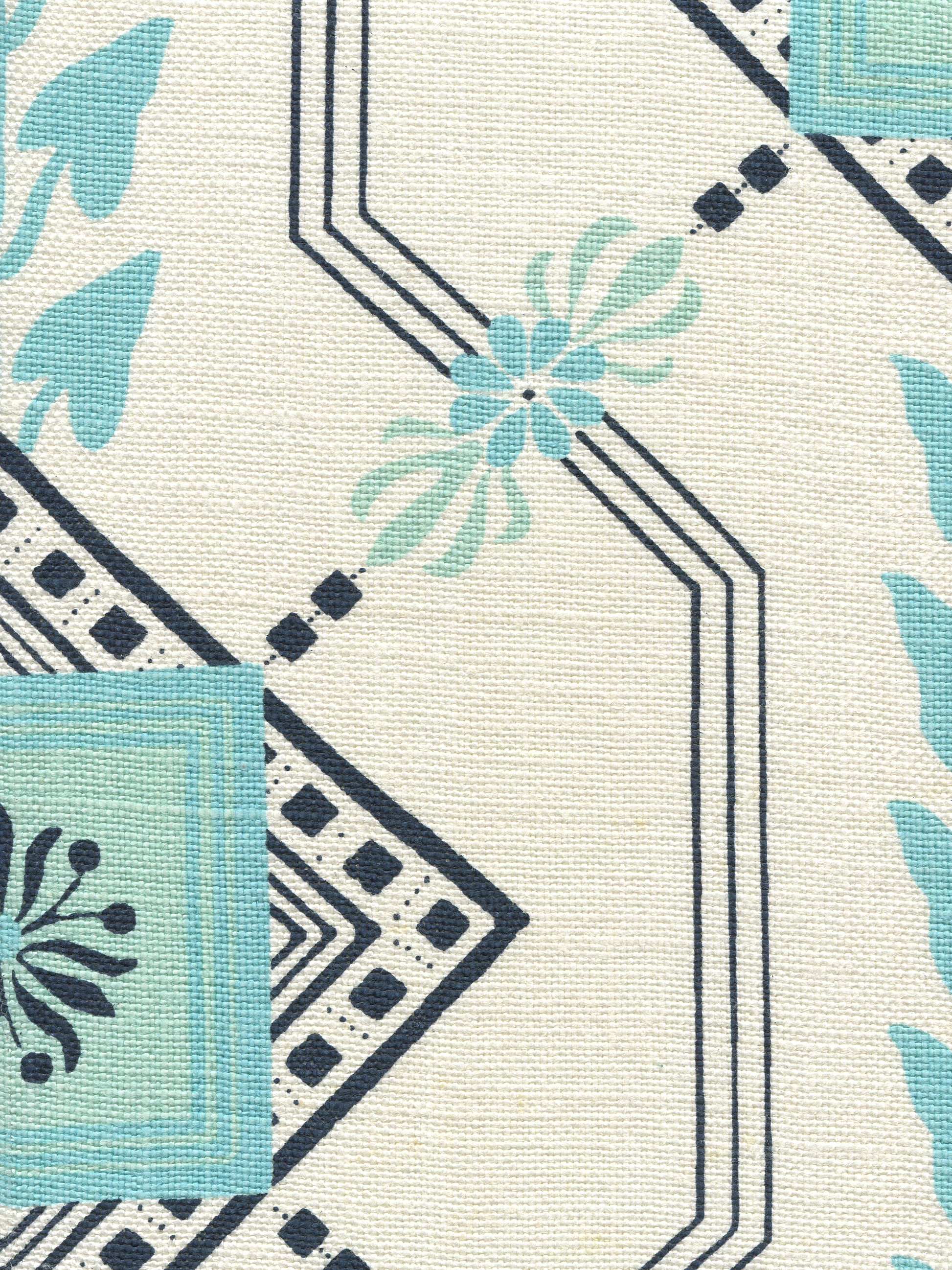 302401F Vanderpoel Stripe Turquoise Navy on Heavy Linen Quadrille Fabric