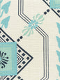 302401F Vanderpoel Stripe Turquoise Navy on Heavy Linen Quadrille Fabric