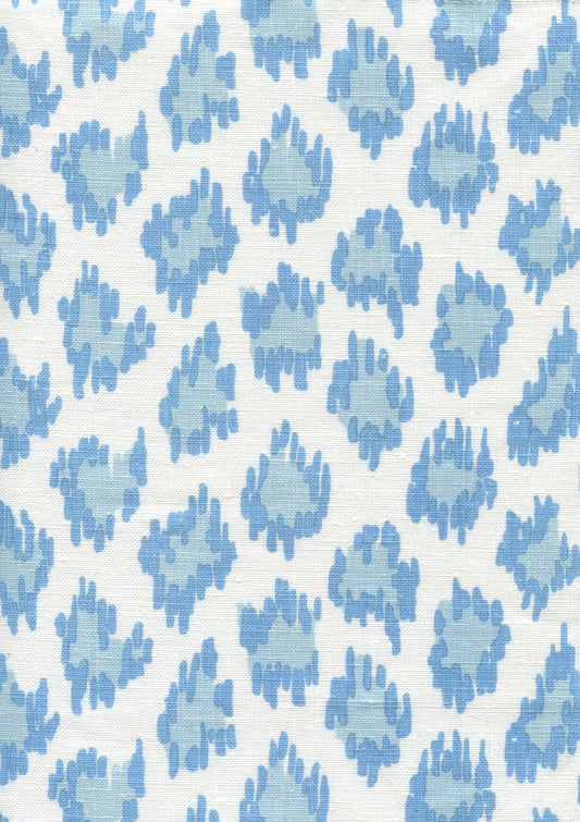 7325-00W ZIZI LEOPARD Sky Blues on White Quadrille Fabric