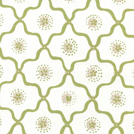 306320W-07WWP LONGFELLOW Moss Green Taupe On White Quadrille Wallpaper