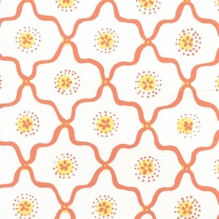 306320W-02WWP LONGFELLOW Orange Yellow On White Quadrille Wallpaper