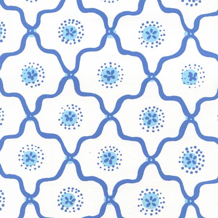 306320W-06WWP LONGFELLOW Royal New Blue On White Quadrille Wallpaper