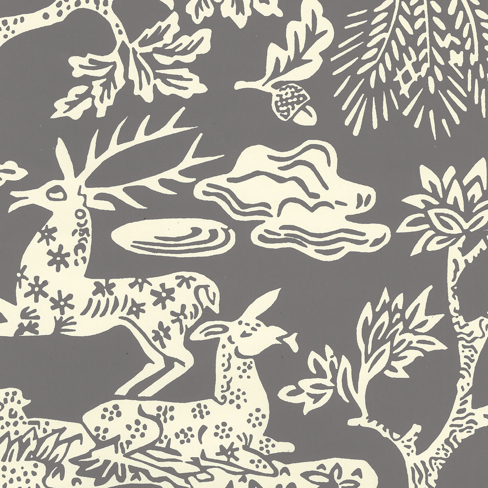 302455W-05OWP MAGIC GARDEN REVERSE Gray On Off White Quadrille Wallpaper