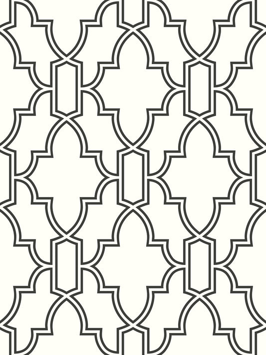 NW31600 NextWall NextWall Peel & Stick Wallpaper Black and White Tile Trellis Black & White