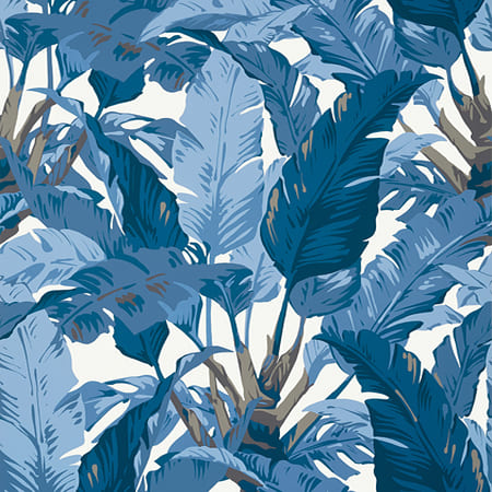 T10126 TRAVELERS PALM Navy And White Thibaut Wallpaper