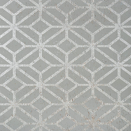 T10413 MAMORA TRELLIS CORK Grey On Metallic Silver Thibaut Wallpaper