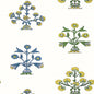 T10664 INDIAN FLOWER Blue And Yellow Thibaut Wallpaper