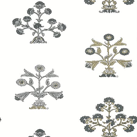 T10666 INDIAN FLOWER Black And White Thibaut Wallpaper