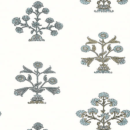 T10668 INDIAN FLOWER Spa Blue Thibaut Wallpaper