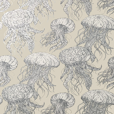 T13169 JELLY FISH BLOOM Silver On Beige Thibaut Wallpaper