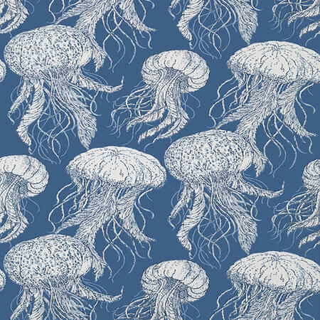 T13171 JELLY FISH BLOOM Navy Thibaut Wallpaper