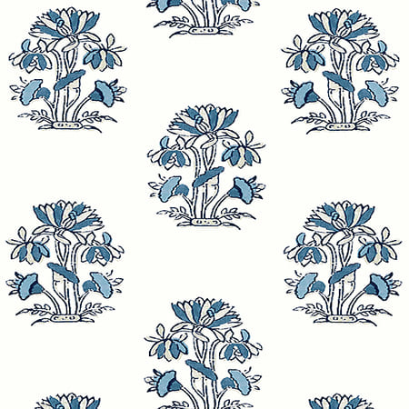 T13204 LILY FLOWER Blue And White Thibaut Wallpaper