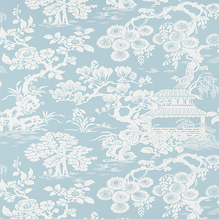 T13303 JAPANESE GARDEN Spa Blue Thibaut Wallpaper