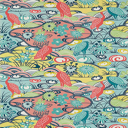 T13331 HERON STREAM Coral And Aqua Thibaut Wallpaper