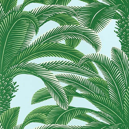 T13908 QUEEN PALM Green And Blue Thibaut Wallpaper