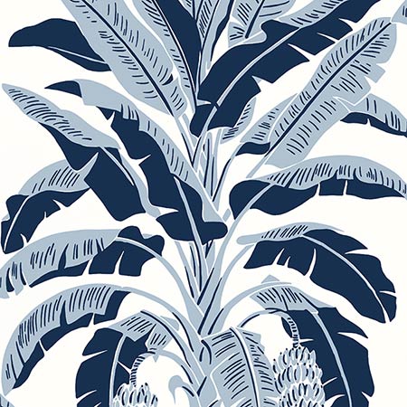 T13915 BANANA TREE Navy Thibaut Wallpaper
