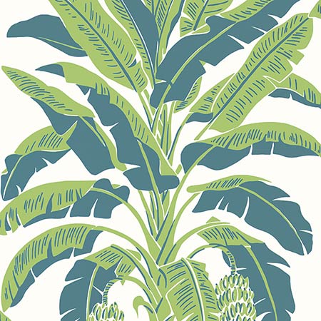 T13918 BANANA TREE Green And Blue Thibaut Wallpaper