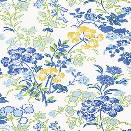 T14336 SPRING GARDEN Blue And White Thibaut Wallpaper