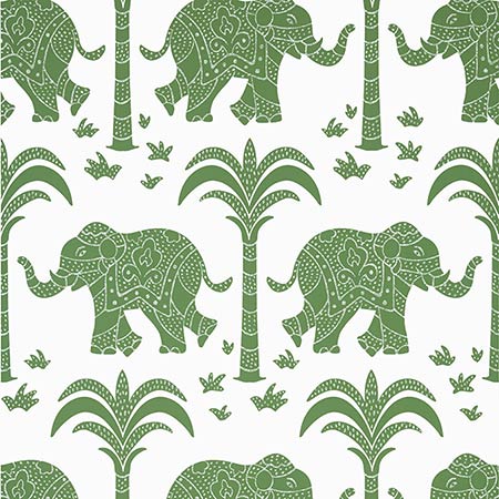 T16201 ELEPHANT Green Thibaut Wallpaper