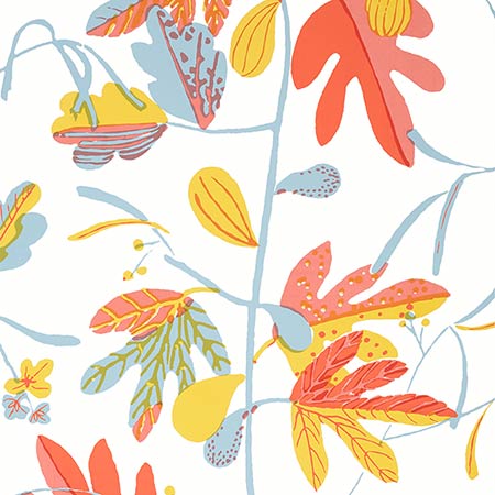 T16206 MATISSE LEAF Coral And Yellow Thibaut Wallpaper