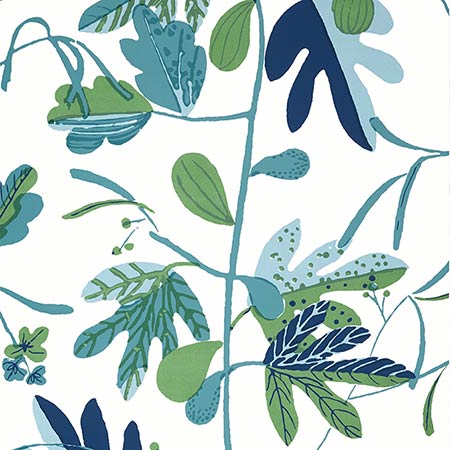 T16209 MATISSE LEAF Green And Blue Thibaut Wallpaper