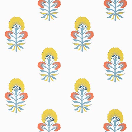 T16212 TYBEE BUD Coral And Yellow Thibaut Wallpaper