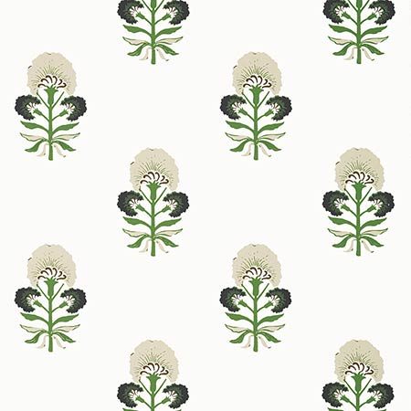 T16214 TYBEE BUD Black And Green Thibaut Wallpaper