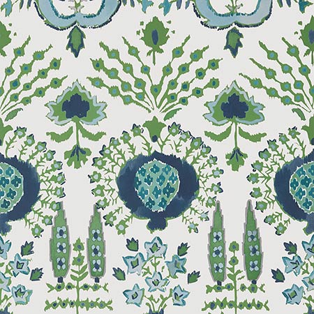 T16240 MENDOZA SUZANI Blue And Green On White Thibaut Wallpaper
