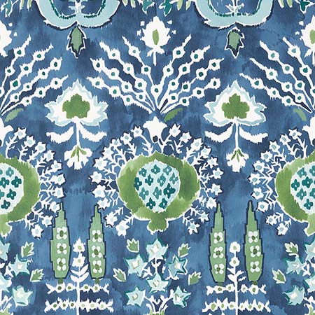 T16241 MENDOZA SUZANI Blue And Green On Navy Thibaut Wallpaper