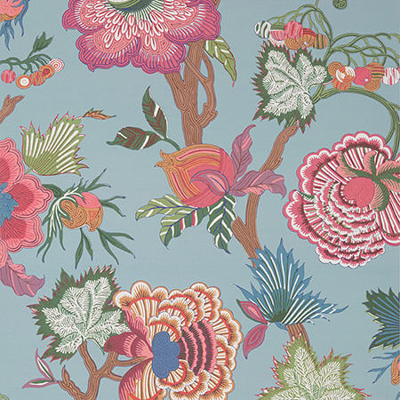 T36415 INDIENNE JACOBEAN Raspberry And Teal Thibaut Wallpaper