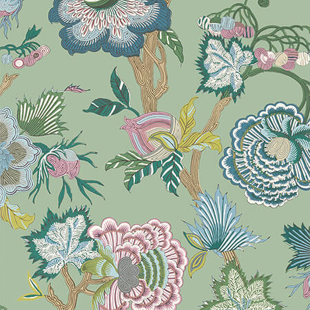 T36416 INDIENNE JACOBEAN Green Thibaut Wallpaper