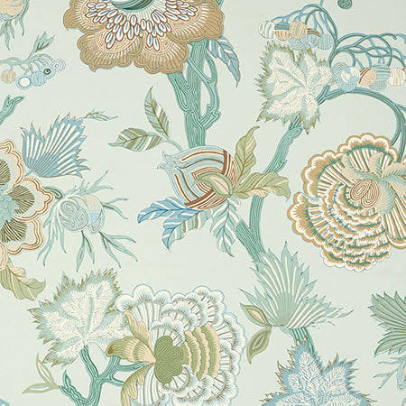 T36417 INDIENNE JACOBEAN Seaglass And Gold Thibaut Wallpaper