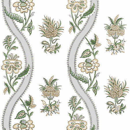 T36421 RIBBON FLORAL Green Thibaut Wallpaper