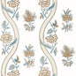 T36425 RIBBON FLORAL Beige And Spa Blue Thibaut Wallpaper