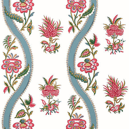 T36426 RIBBON FLORAL Raspberry And Teal Thibaut Wallpaper