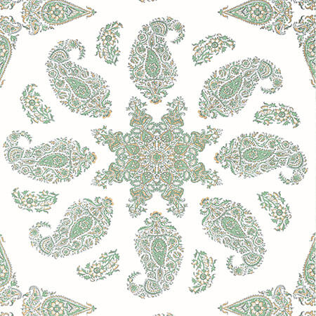 T36442 EAST INDIA Green And White Thibaut Wallpaper