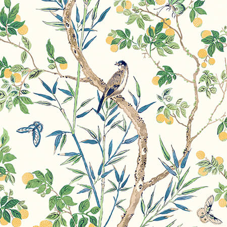 T42013 CLAIRE Yellow And Navy Thibaut Wallpaper