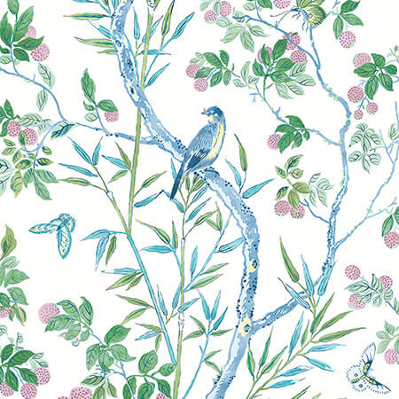 T42014 CLAIRE Blue And Green Thibaut Wallpaper