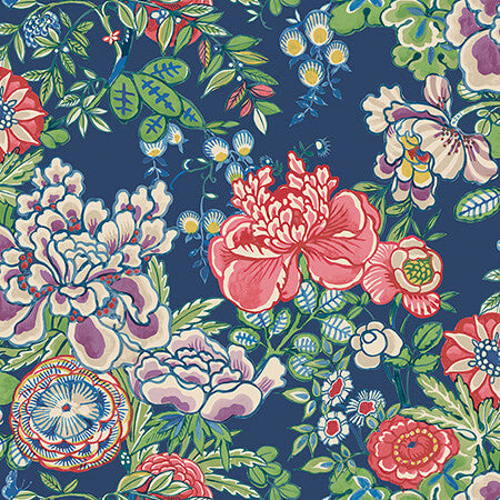 T42015 PEONY GARDEN Navy Thibaut Wallpaper