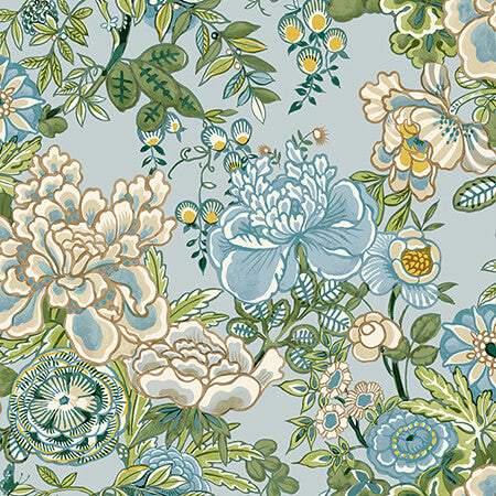 T42020 PEONY GARDEN Spa Blue Thibaut Wallpaper